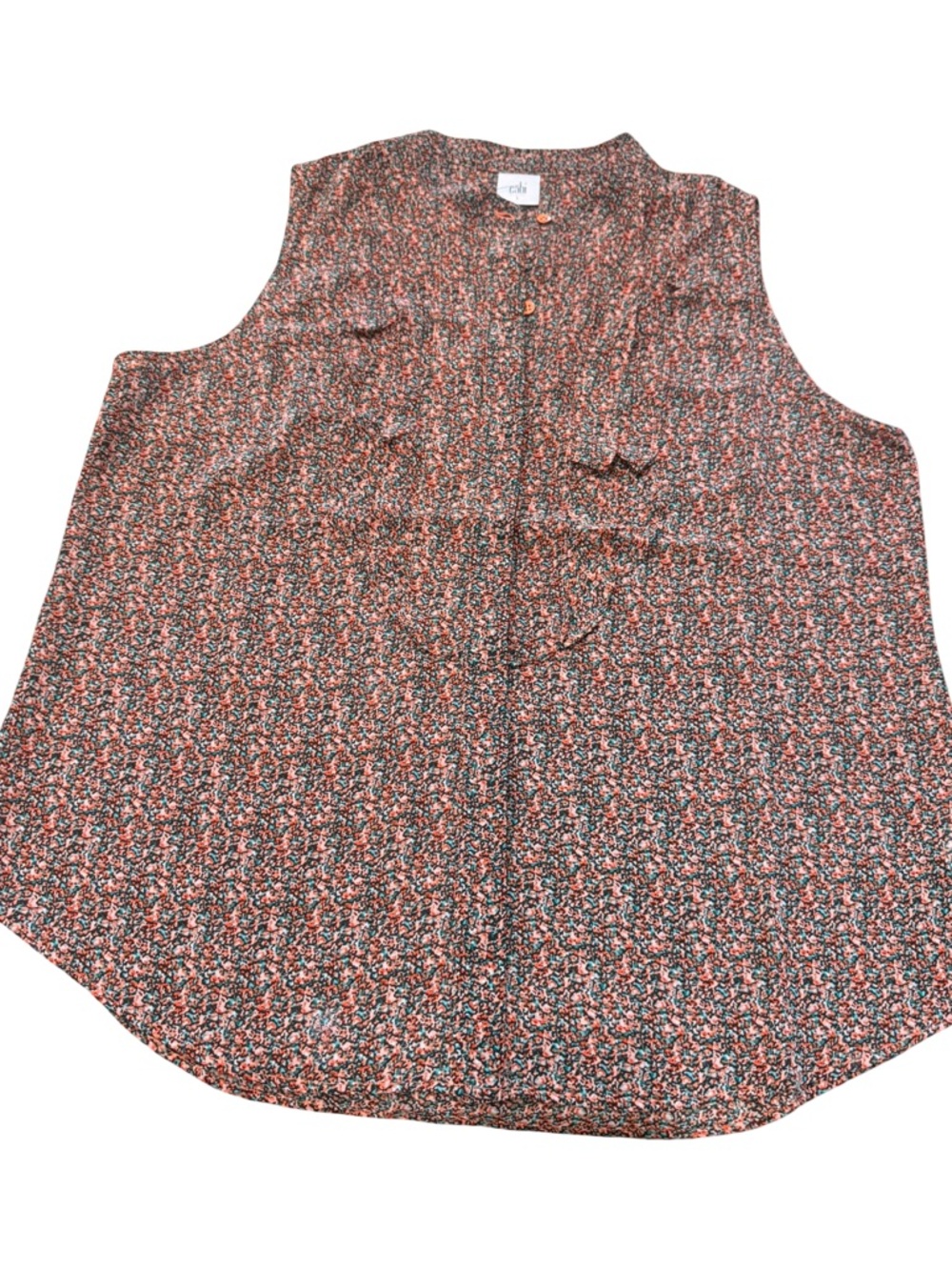 Cabi Floral Sleeveless Blouse Ruffle Detail Lightweight Boho Top size Large - Picture 3 of 8